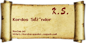 Kordos Sándor névjegykártya